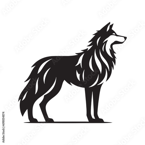 Black Vector Wolf Silhouette: Wildlife Charm in Simplified Forms, Animal Beauty Captured in Artistic Shadows 