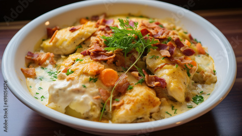 Chicken casserole with bacon and cheese