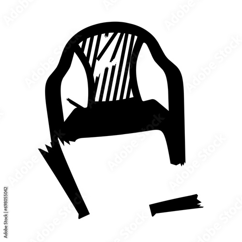 Broken chair vector silhouette on white background. Stool with broken legs.