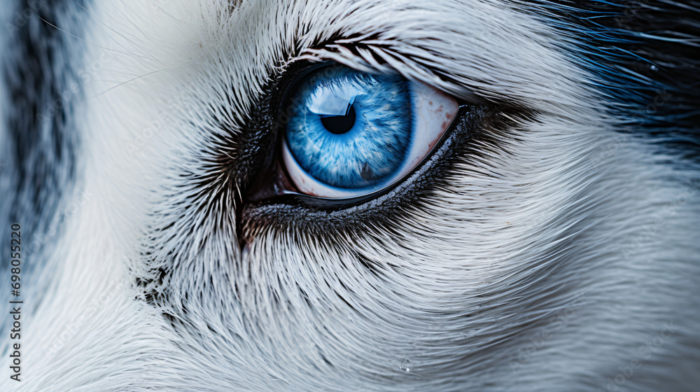 Close up on a husky sky blue eye