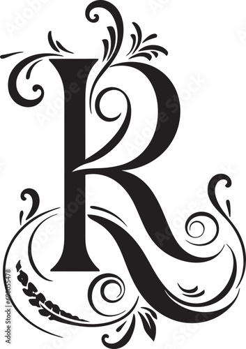 Regal Whirls Majestic Letter R Decor Vector Royal Aura Luxurious Font R Vector