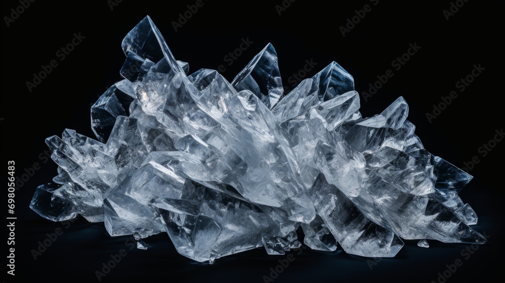 Ice crystals on a black background. Frozen water. Ice crystals on a black background. Frozen water.