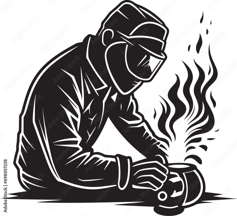 Fototapeta premium Welder s Mark Man in Welding Logo Metallic Enchanter Black Welder Symbol