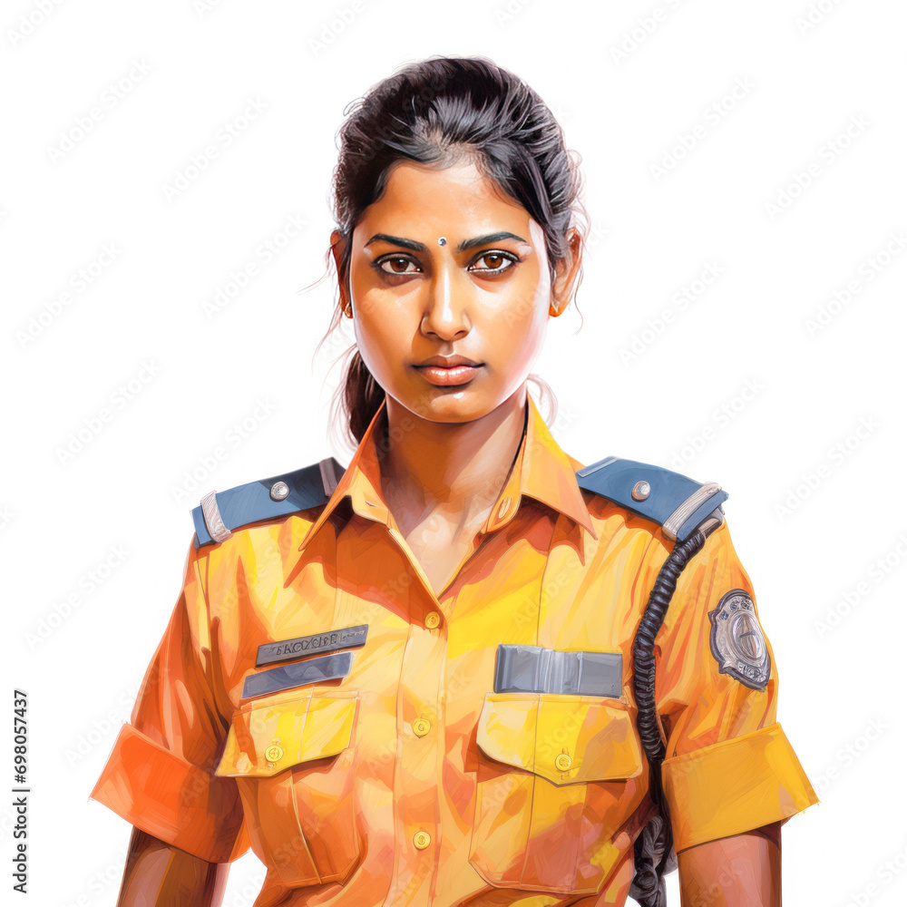 Young female police officer standing on white background Young female police officer standing on white background