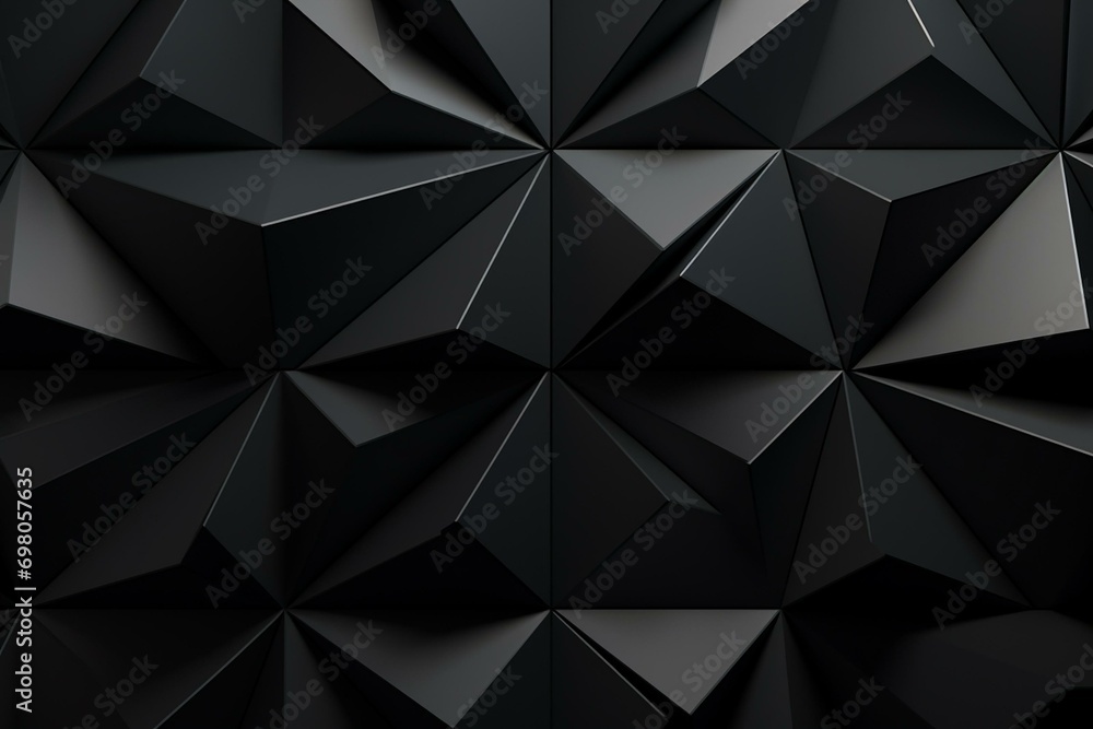 Futuristic wall of black, 3D mosaic diamond-shaped tiles creating a semigloss block background. 3D render. Generative AI - obrazy, fototapety, plakaty 