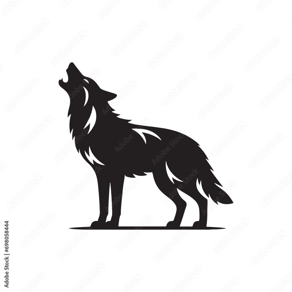 Celestial Wolf Song: Silhouette of a Howling Canine in the Moonlit Symphony of Nature - Black vector wolf howling Silhouette
