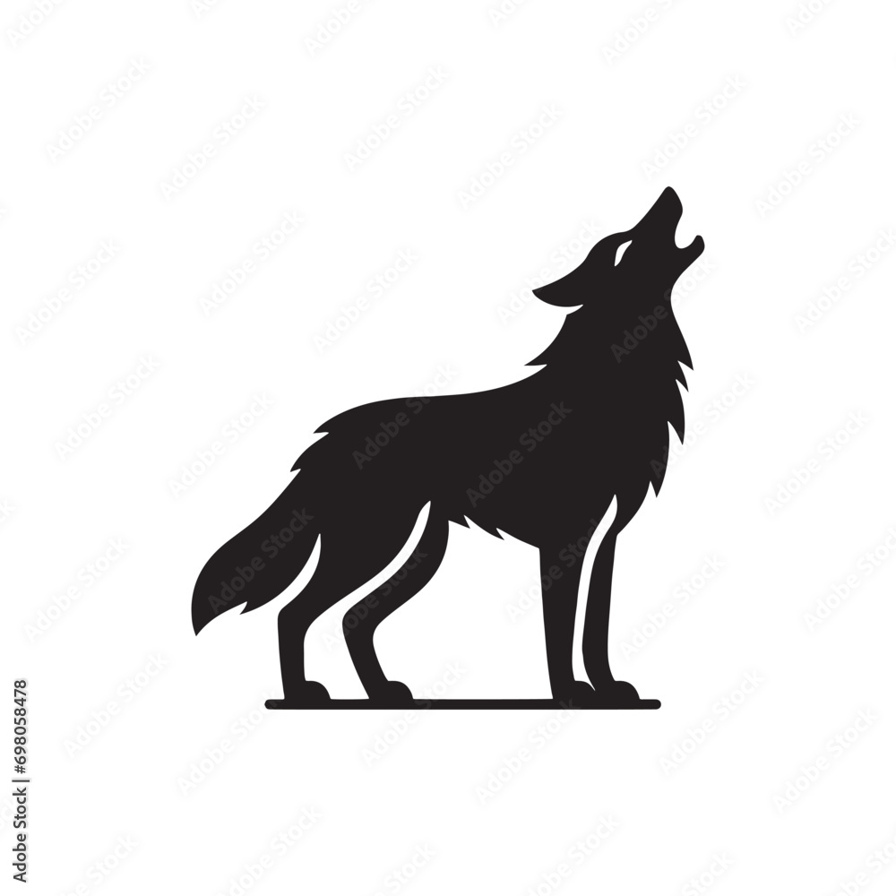 Canine Night Song: Wolf Howling Silhouette in the Darkened Wilderness - Moonlit Anthem - Black vector wolf howling Silhouette
