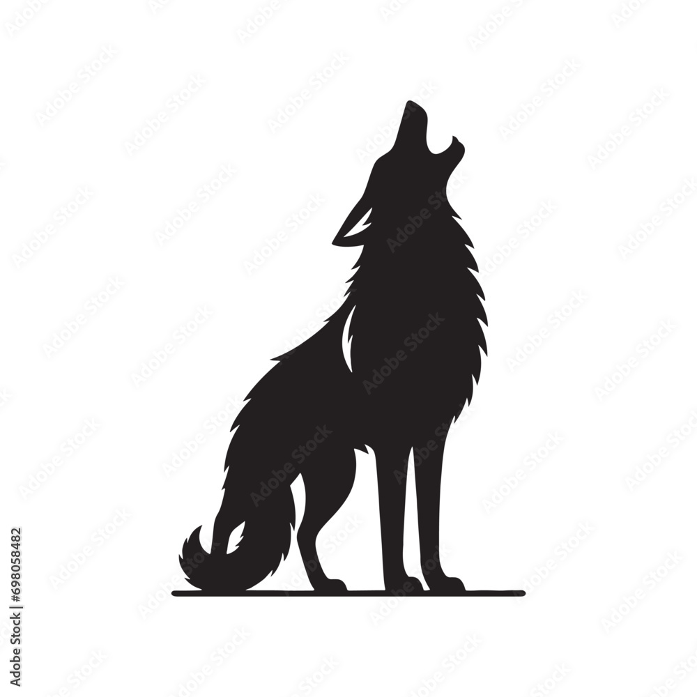 Ebon Howling Wolf: Shadowed Serenade in the Moonlit Symphony of the Wild - Black vector wolf howling Silhouette
