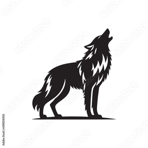 Nocturnal Anthem: Howling Wolf Silhouette in the Shadowy Wilderness - Midnight's Untamed Serenade - Black vector wolf howling Silhouette 