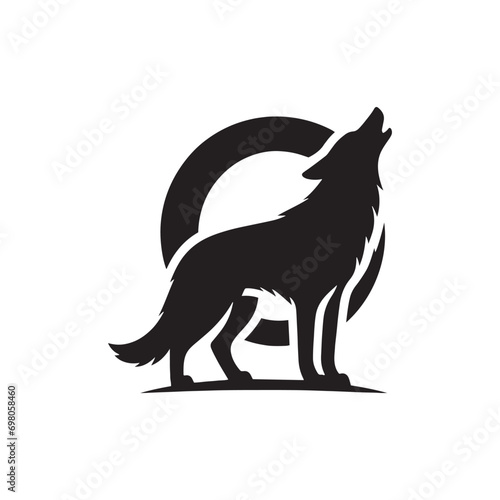 Wild Howling Serenade: Ebon Wolf Silhouette in the Midnight Symphony - Nature's Whispered Lullaby - Black vector wolf howling Silhouette 