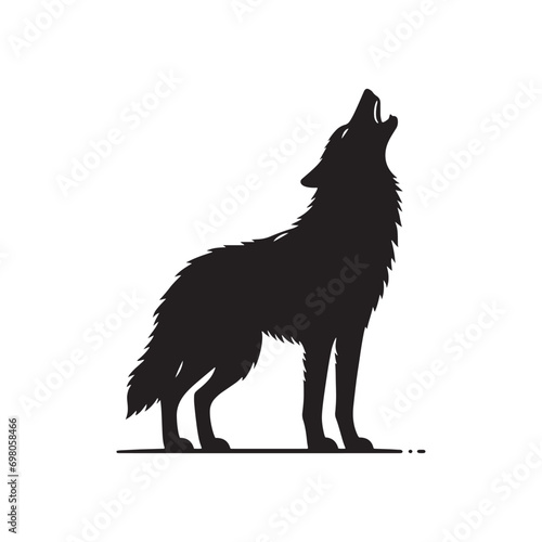 Midnight Serenade: Silhouette of a Howling Wolf against the Celestial Canopy - Nature's Darkened Melody - Black vector wolf howling Silhouette
