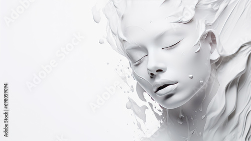 the face of a young beautiful woman with white paint running down it  photo