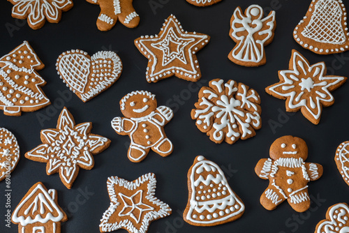 Christmas gingerbread cookies are decorated.