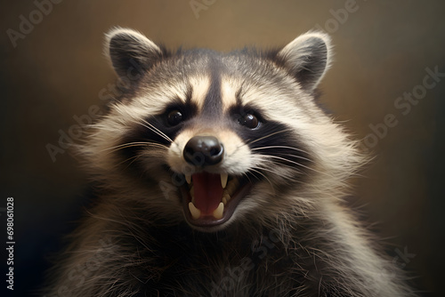 close up of a raccoon. 