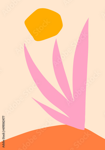 Tropical plant art abstract design. Simple graphic shapes with pastel pink decoration photo