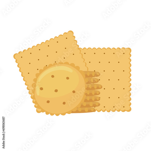 Vector  cookie icons. Flat illustration of round and square crackers isolated on white background.