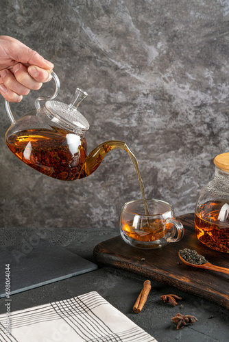 Green Chinese Tieguanyin Oolong Tea. Hot green tea in a teapot