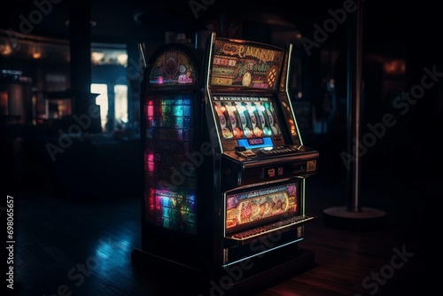 A luminous slot machine found in a casino. Generative AI