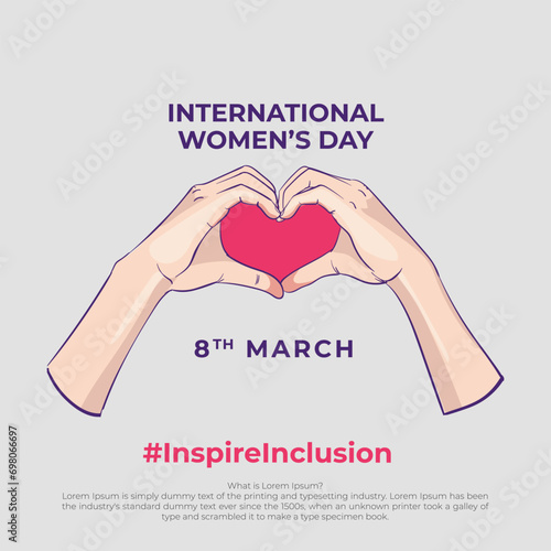 8th March hugging herself. Inspire Inclusion is the campaign theme of International Women's Day 2024. Vector illustration