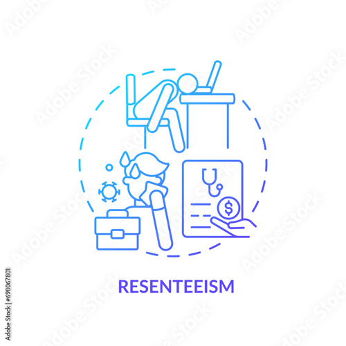 2D gradient resenteeism icon, simple isolated vector, thin line illustration representing workplace trends. photo