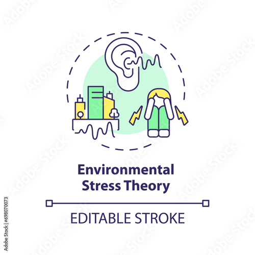 2D editable multicolor environmental stress theory icon, simple isolated vector, thin line illustration representing environmental psychology.