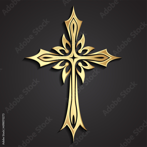 3d golden elegant ornamental cross   religious symbol