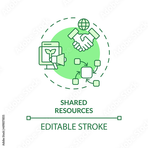 2D editable green shared resources icon, monochromatic isolated vector, thin line illustration representing agricultural clusters.