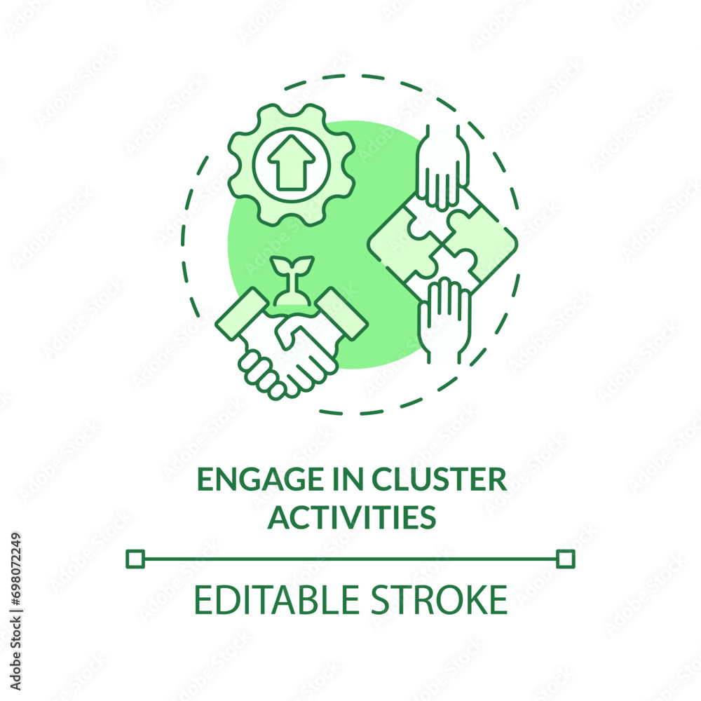 2D editable green engage in cluster activities icon, monochromatic isolated vector, thin line illustration representing agricultural clusters. 2D editable green engage in cluster activities icon, monochromatic isolated vector, thin line illustration representing agricultural clusters.