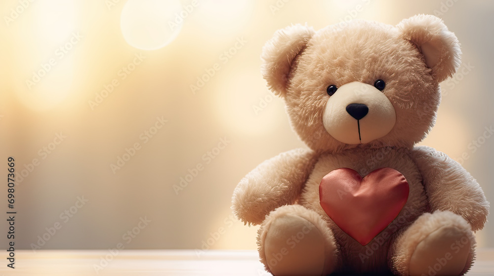 Close-up of a teddy bear with a heart-shaped against a soft, blurred background Ai Generative Close-up of a teddy bear with a heart-shaped against a soft, blurred background Ai Generative