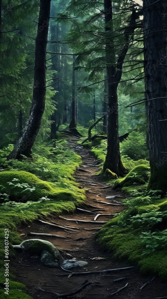 Fototapeta premium A panoramic view of a winding forest path