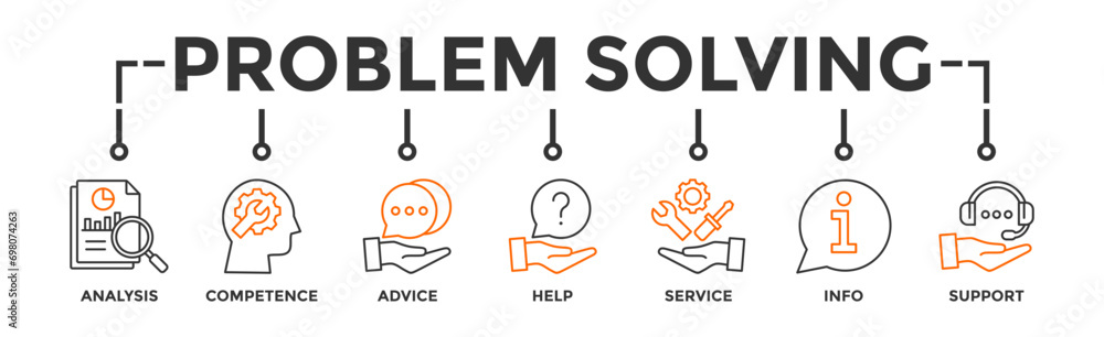 Vetor de Problem solving banner web icon vector illustration concept ...