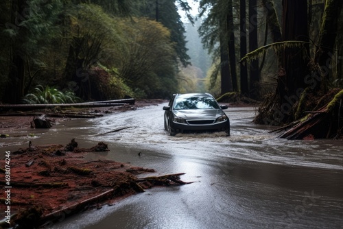 Car Journey Through Misty Forest Road