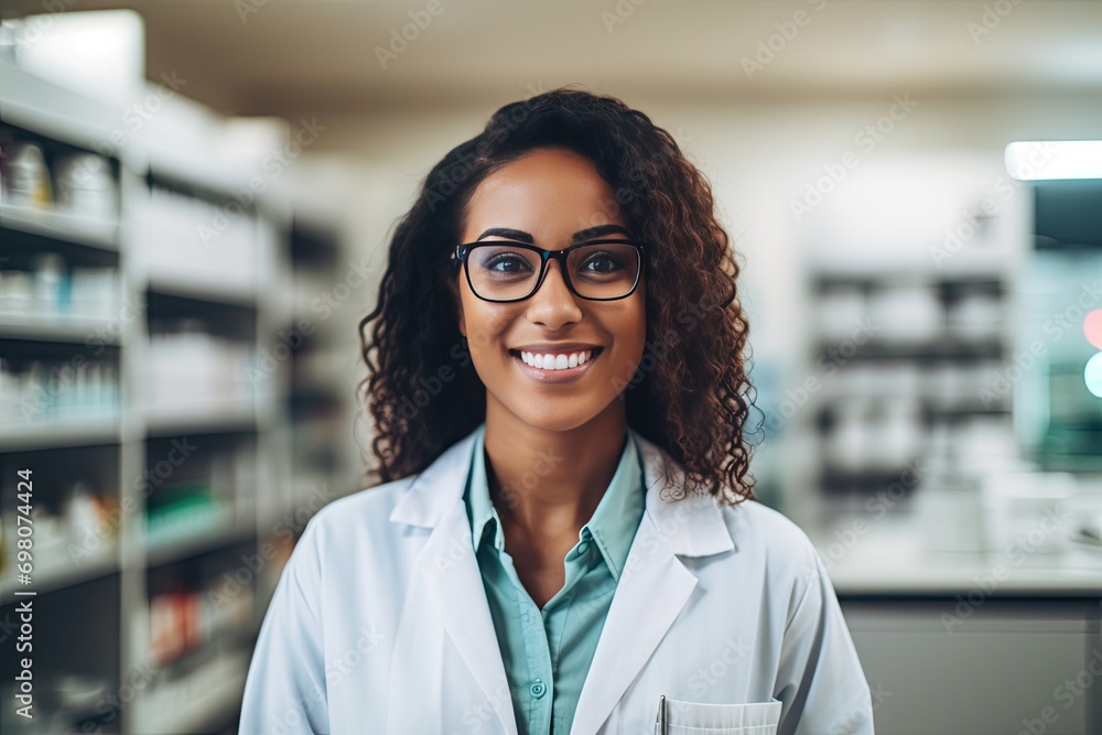 portrait of a female pharmacist in pharmacy