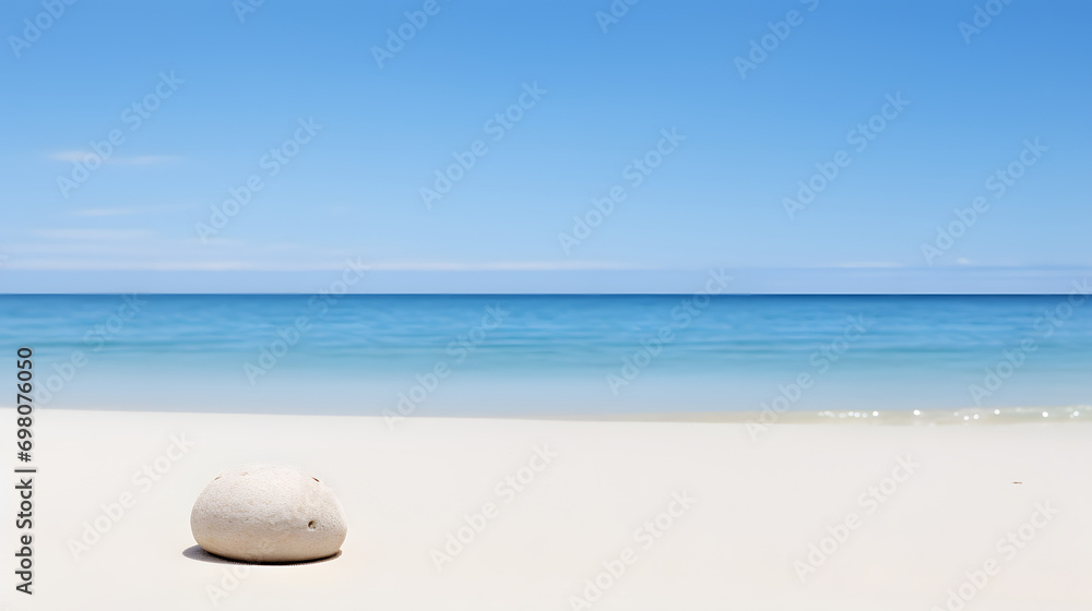 a pebble stone on the white sand beach a pebble stone on the white sand beach