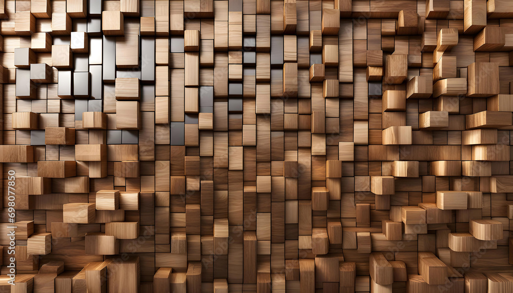 Abstract wooden glossy mosaic wall texture in grunge deco style with geometric shapes, Wood background for design, Abstract wooden glossy mosaic wall texture in grunge deco style with geometric shapes, Wood background for design,