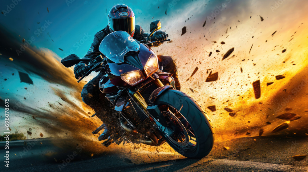 Motorcycle Escape: A Thrilling and Award-Winning Image of a High-Speed Chase with Police