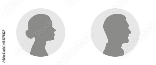 Vector illustration. Gray profile of an elderly woman and man on a white background. Suitable for social media profiles, icons, screensavers and as a template.