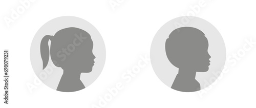 Vector illustration. Gray profile of a girl and a boy on a white background. Suitable for social media profiles, icons, screensavers and as a template.