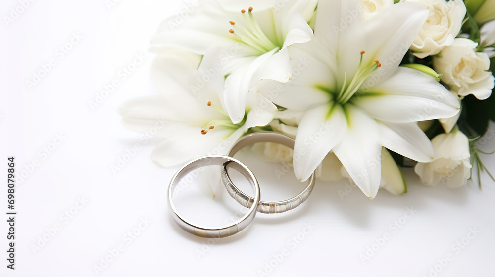 Wedding rings on Wedding card on a white background, border Design panoramic banner, Postcard, Invitation Wedding rings on Wedding card on a white background, border Design panoramic banner, Postcard, Invitation