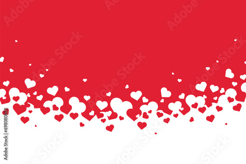 Vertical Valentine s Day greeting card template. Frame with white and red objects on the white background. Symbols of holiday - hearts. 