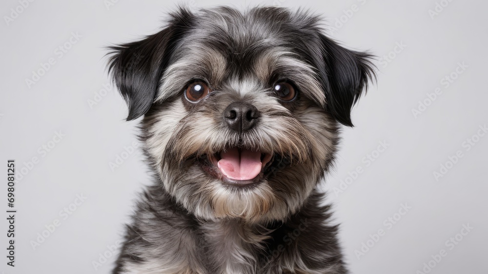 Portrait of Affenpinscher dog on grey background