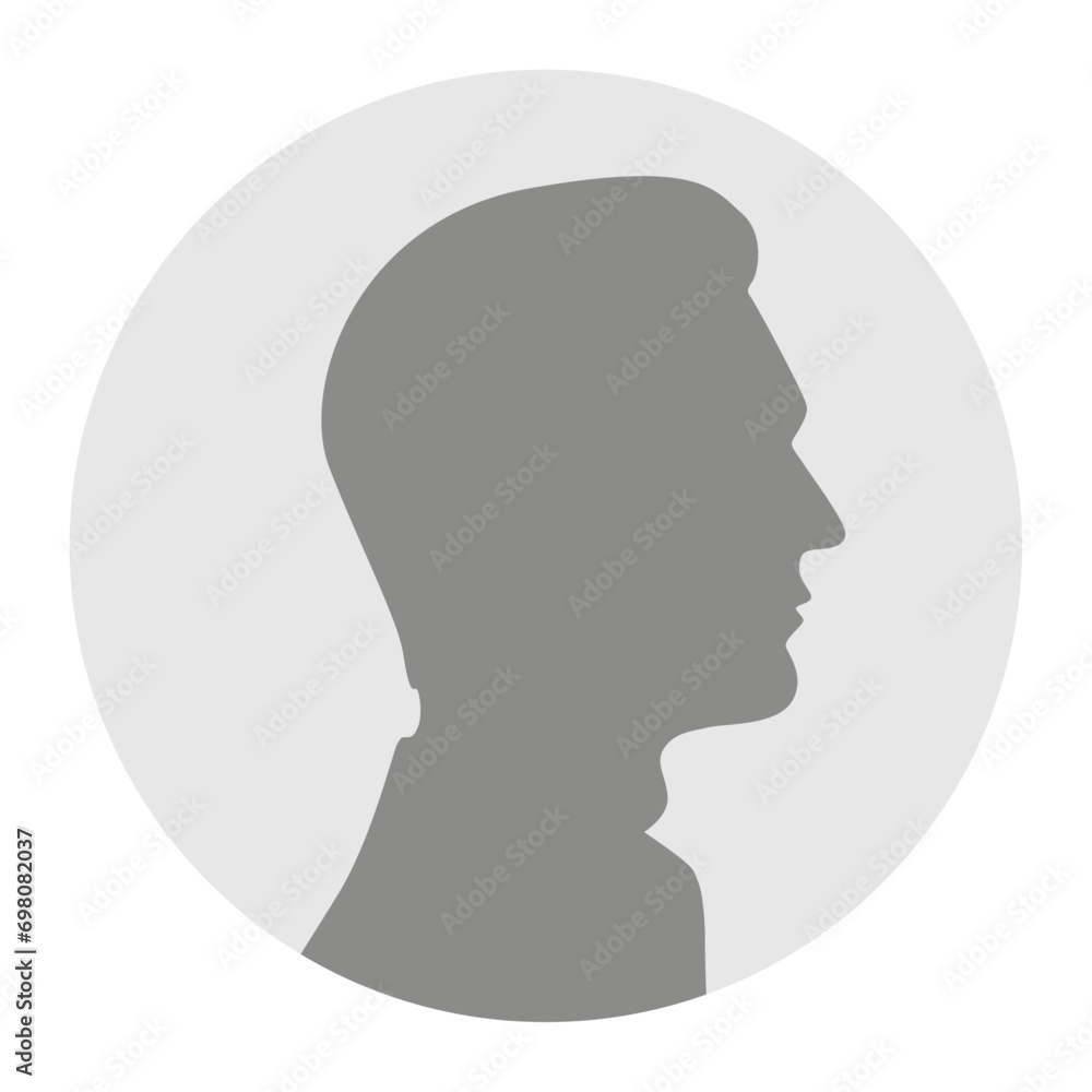 Vector illustration. Gray silhouette of a adult man on a white background. Suitable for social media profiles, icons, screensavers and as a template.