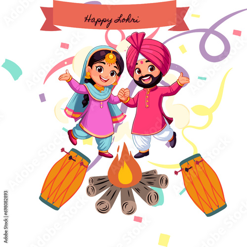 A Punjabi couple is dancing at the Lohri festival.