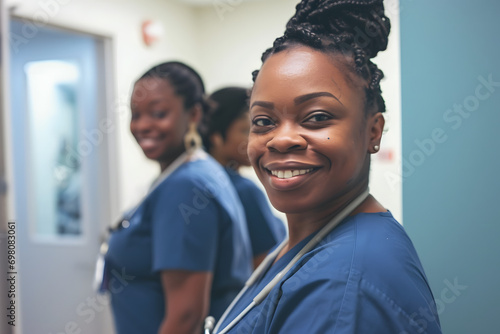 portrait of smiling black female nurses in hospital