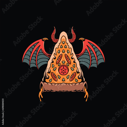 devil pizza tattoo vector design