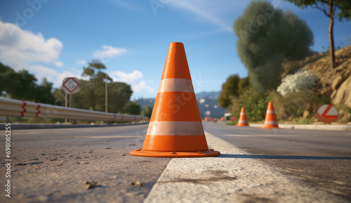 Orange cone on road for signal , a Safety on road