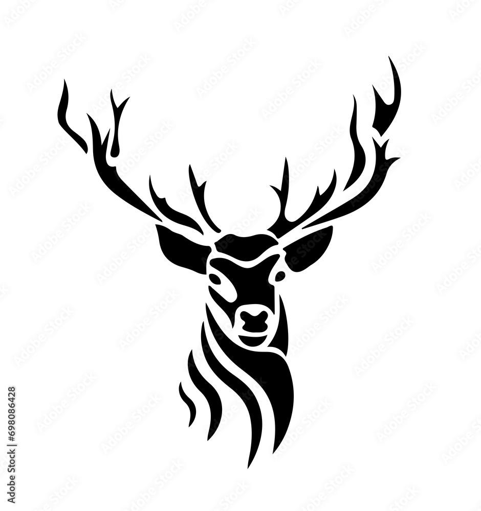 an adult male deer head on a white background; an adult male deer head on a white background;