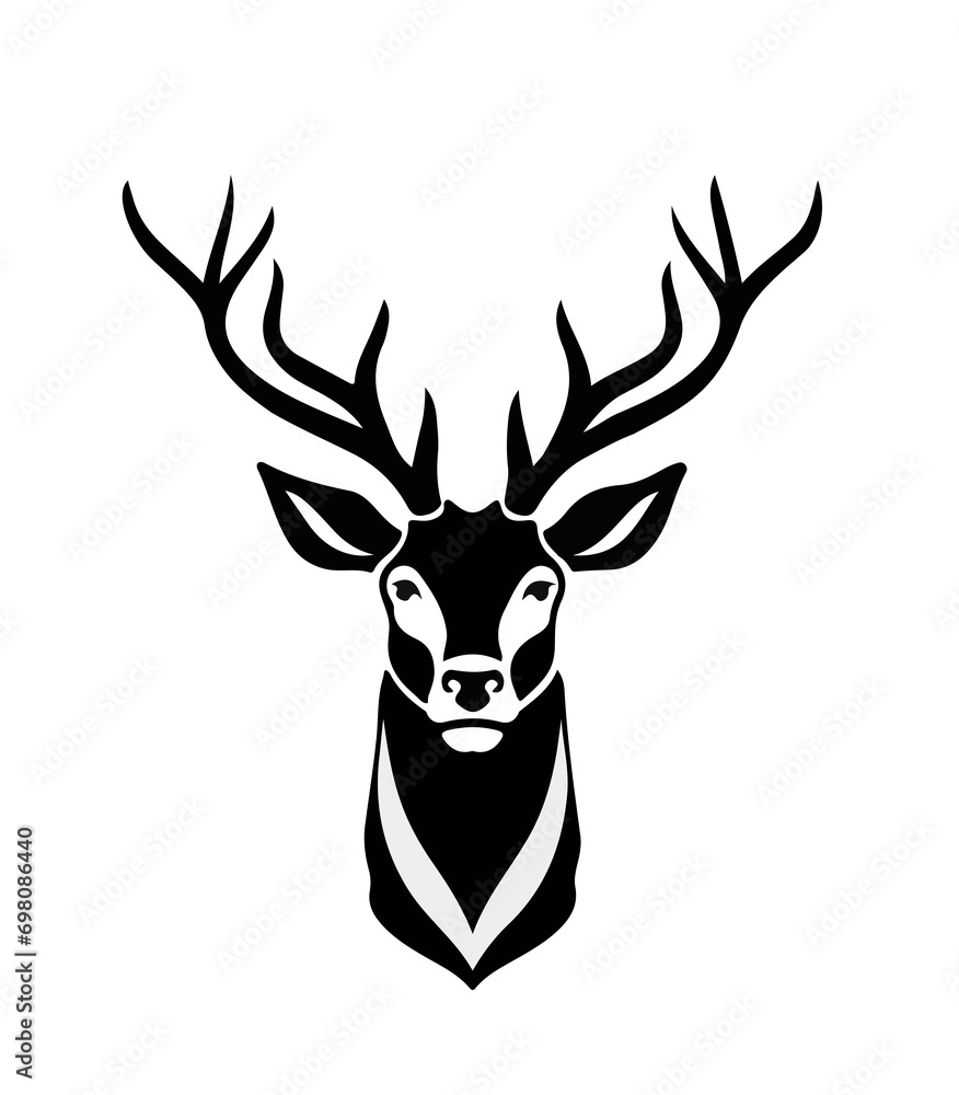 an adult male deer head on a white background; 