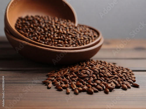 brown seeds on brown wooden plate
