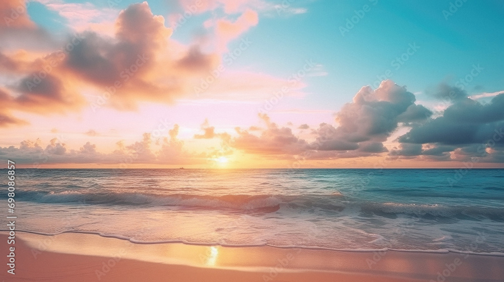 Beautiful sunset on the beach. Seascape. Nature background .